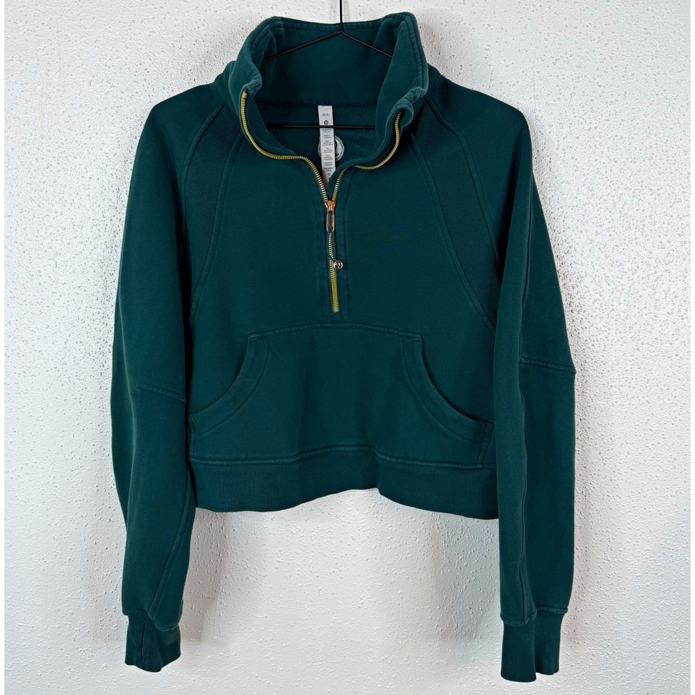 lululemon Scuba Women's Green 1/2-Zip Fleece Pullover Sweatshirt Pockets XS/S